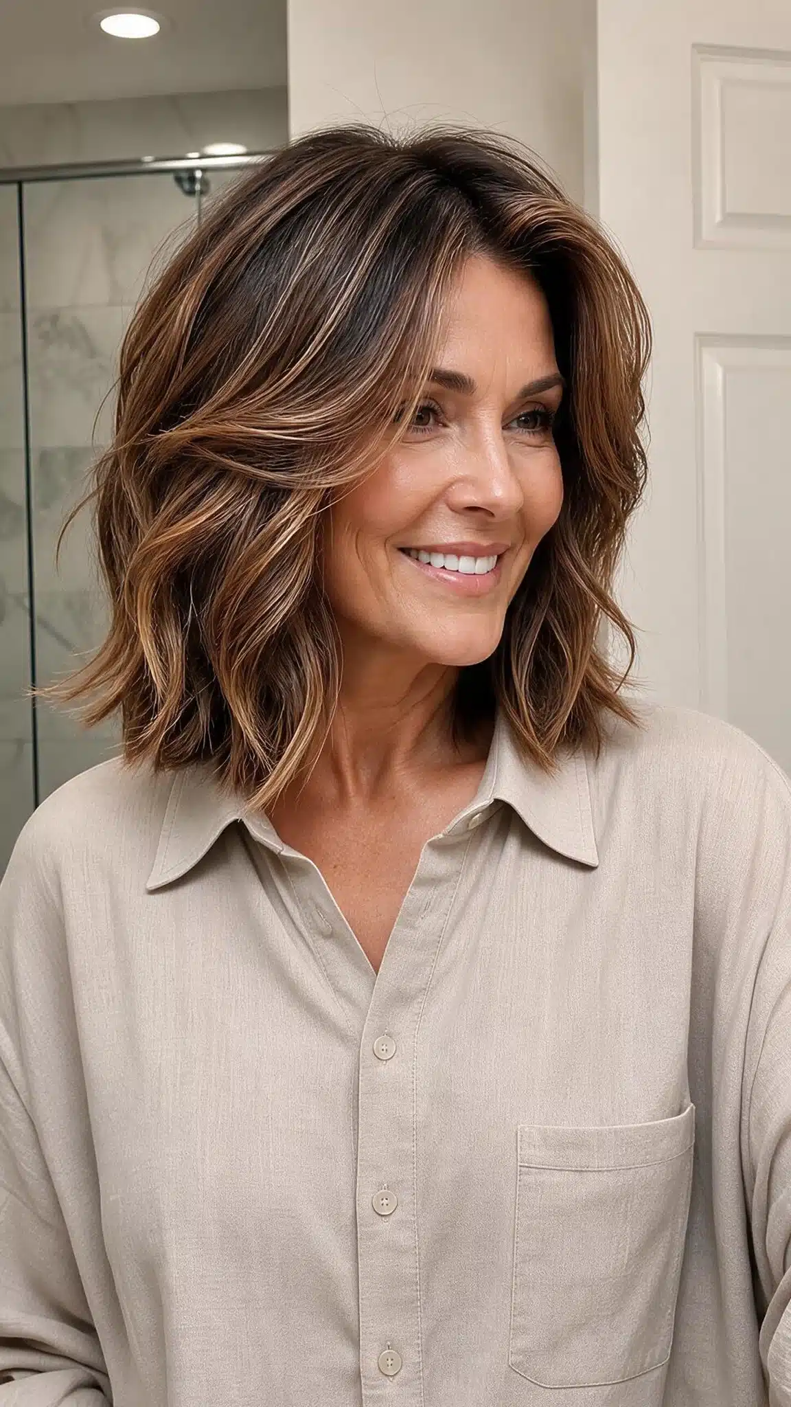 27 Must-See Trendy Hairstyles for Women Over 40 14 11. Collarbone Cut with Cinnamon Brown Highlights (Trendy Hairstyles For Women Over 40) - Trendy Hairstyles For Women Over 40
