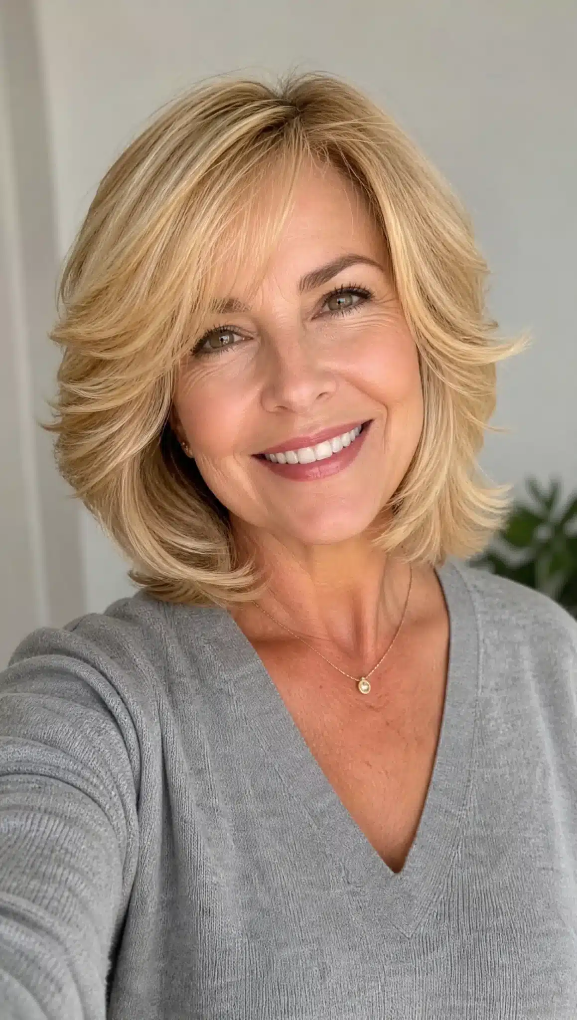 27 Must-See Trendy Hairstyles for Women Over 40 15 12. Feathered Bob with Soft Golden Blonde (Trendy Hairstyles For Women Over 40) - Trendy Hairstyles For Women Over 40