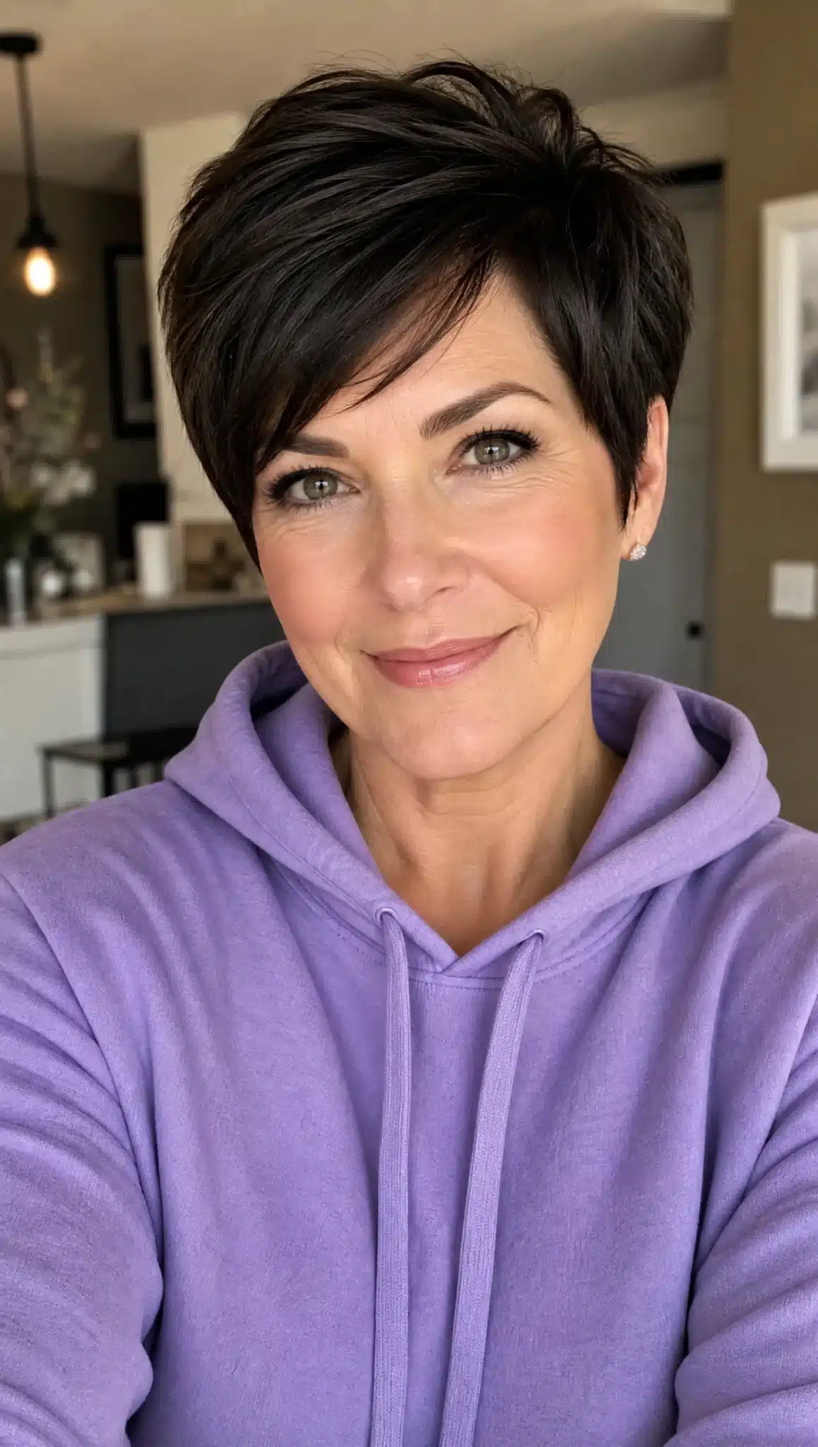 27 Must-See Trendy Hairstyles for Women Over 40 18 15. Side-Parted Pixie with Dark Espresso Brown (Trendy Hairstyles For Women Over 40) - Trendy Hairstyles For Women Over 40