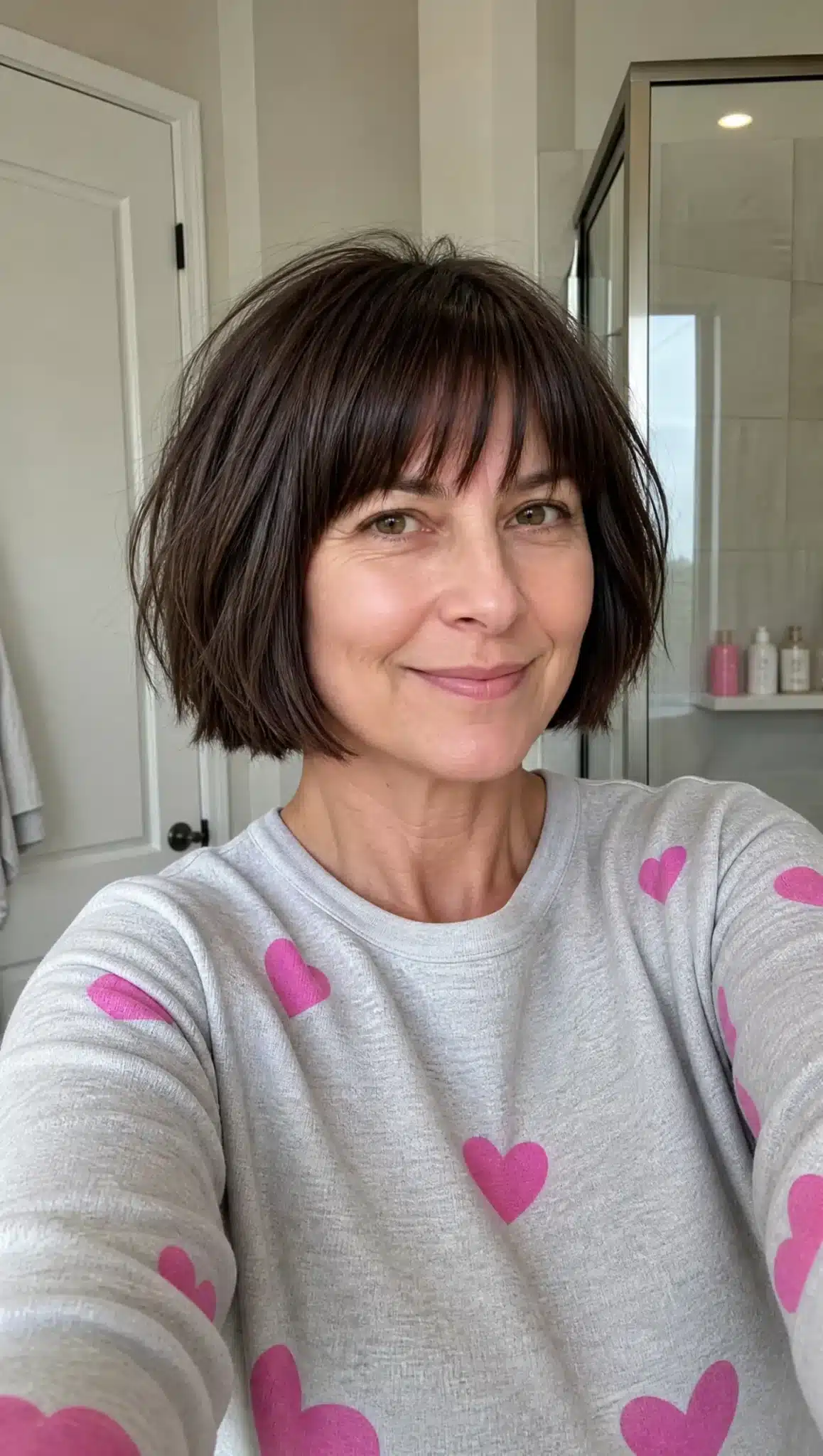 27 Must-See Trendy Hairstyles for Women Over 40 7 4. French Bob with Rich Espresso Brown (Trendy Hairstyles For Women Over 40) - Trendy Hairstyles For Women Over 40
