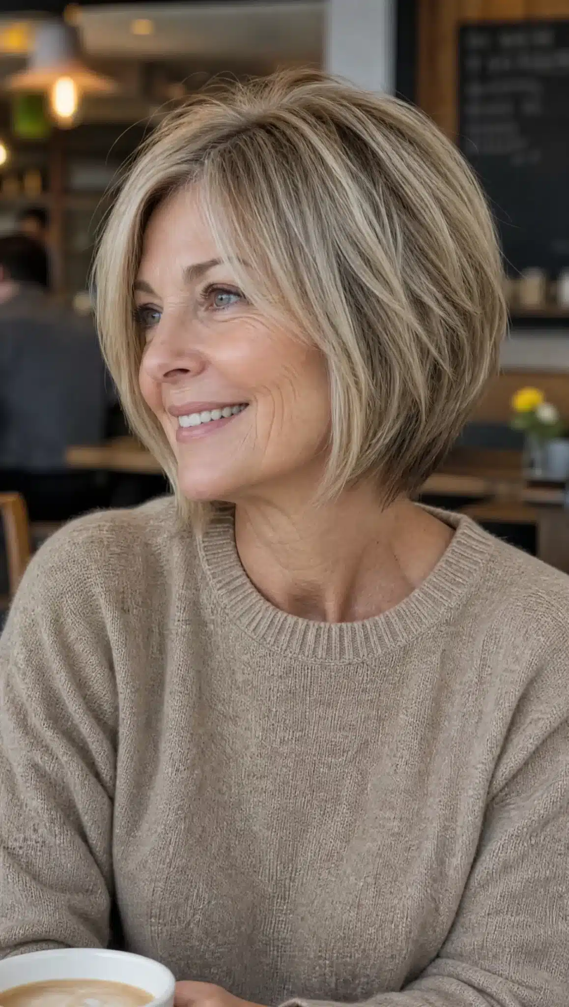 27 Stunning Angled Bob Hairstyles For Older Women 14 Textured angled bob with ash blonde highlights
