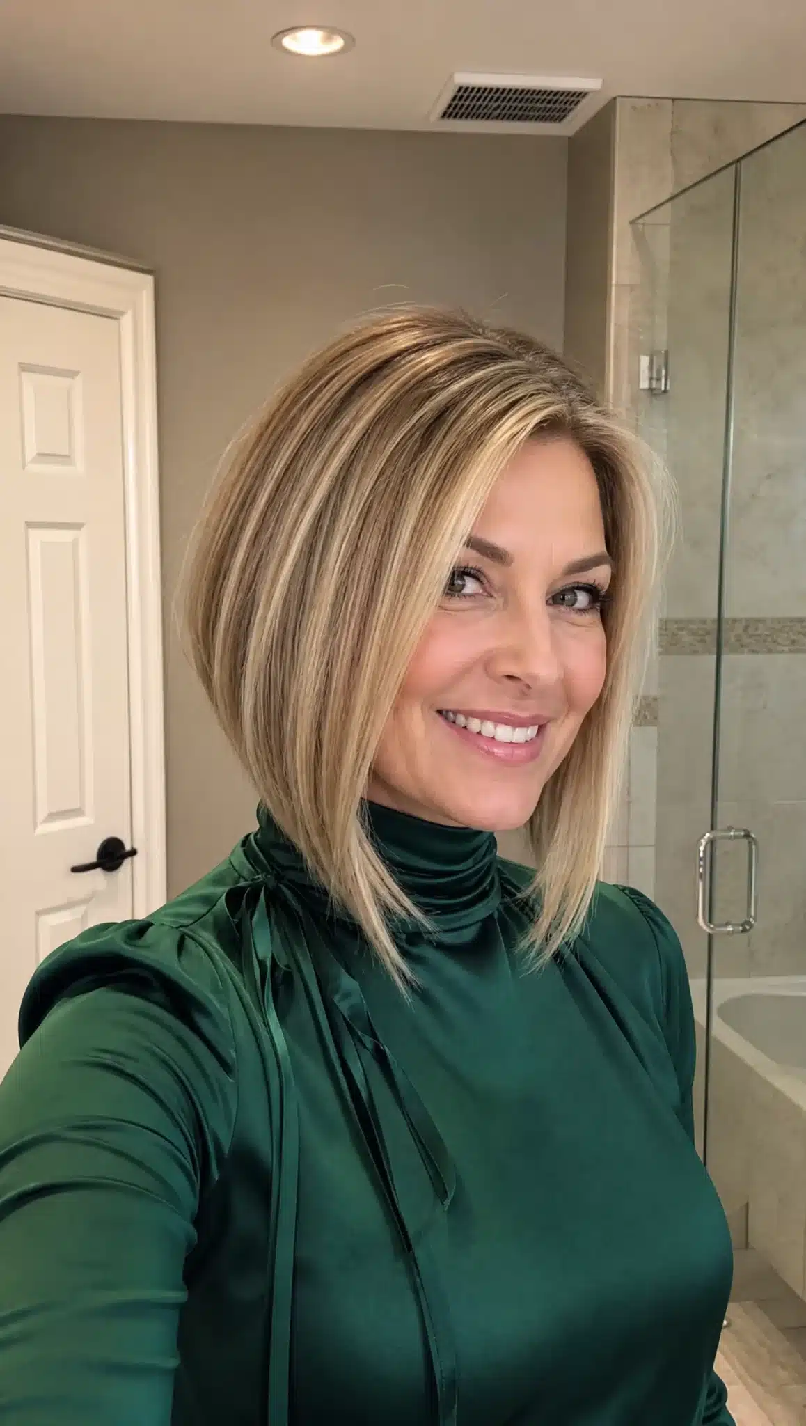 27 Stunning Angled Bob Hairstyles For Older Women 16 Long angled bob with golden blonde highlights