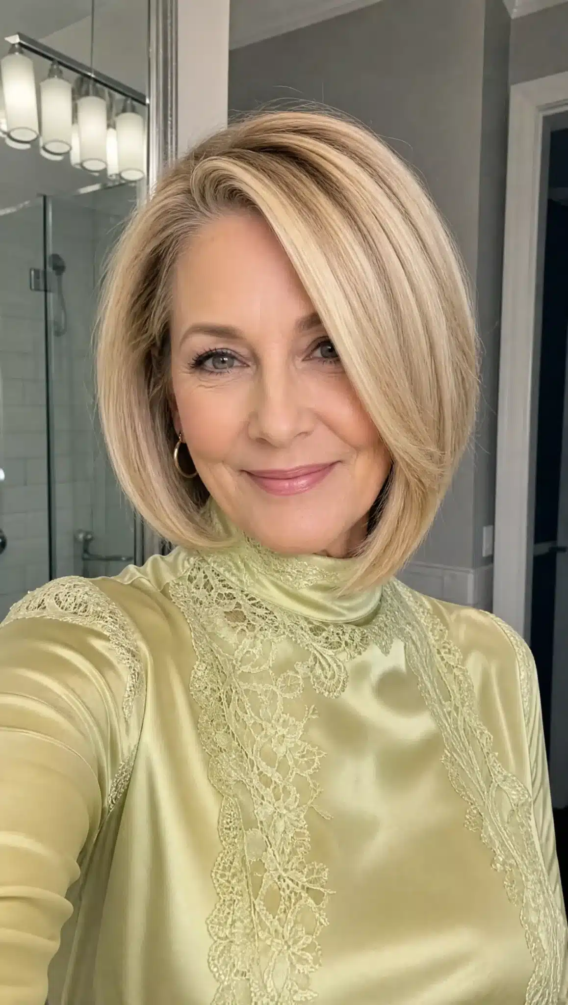 27 Stunning Angled Bob Hairstyles For Older Women 25 Side-parted angled bob with creamy blonde
