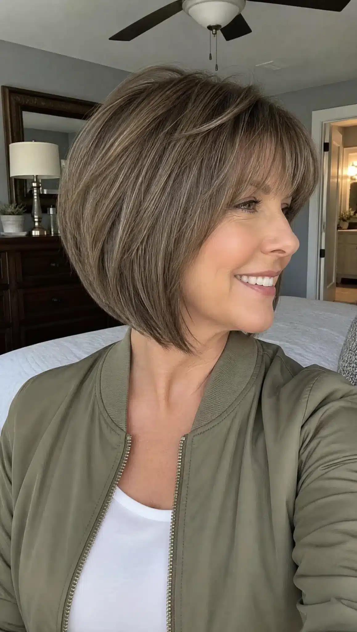 27 Stunning Angled Bob Hairstyles For Older Women 28 Angled bob with wispy bangs in ash brown