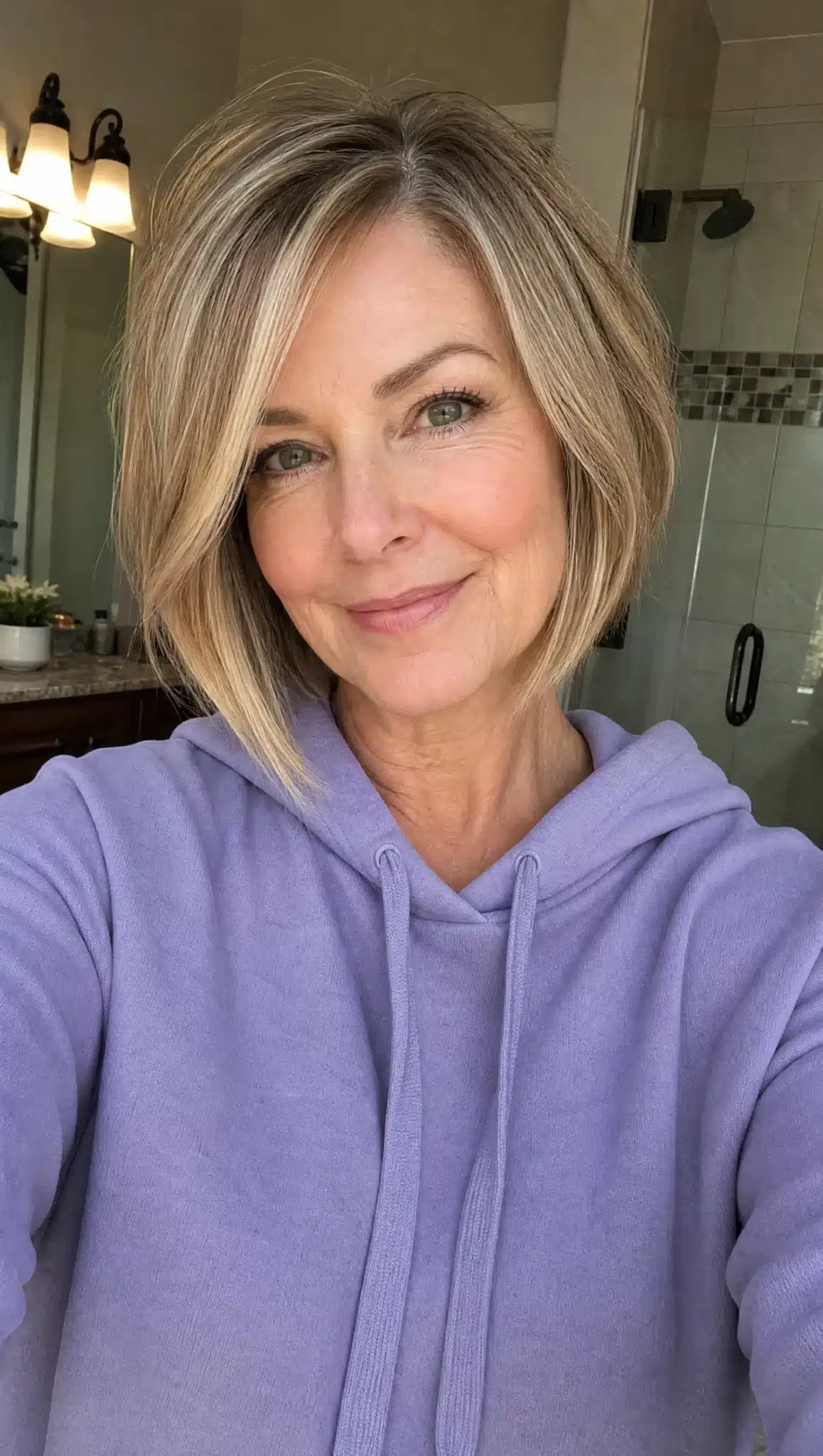 27 Stunning Angled Bob Hairstyles For Older Women 7 Wispy angled bob with beige blonde highlights