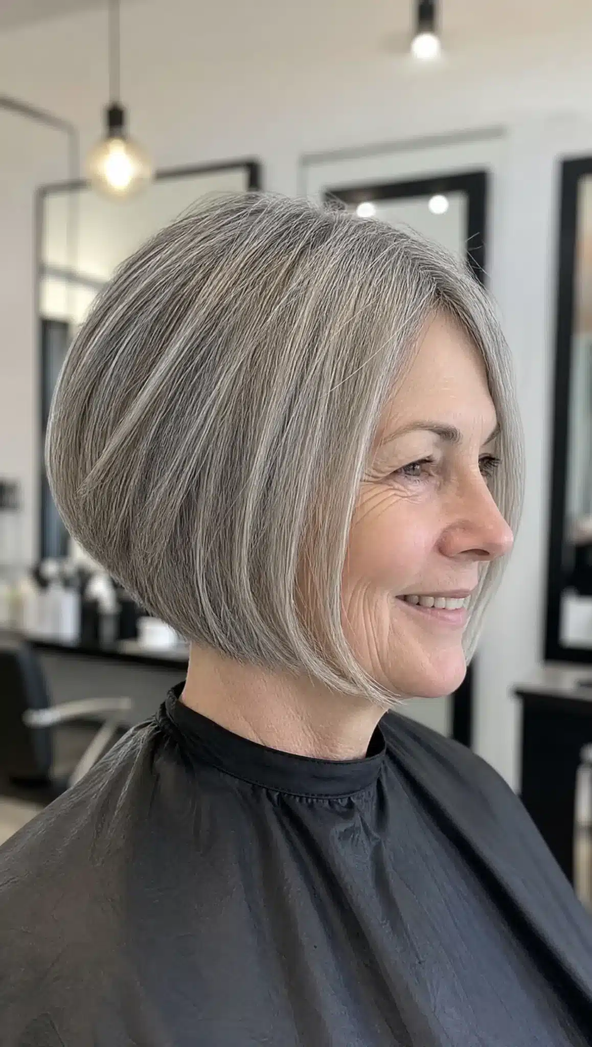 27 Stunning Angled Bob Hairstyles For Older Women 8 Short angled bob in salt-and-pepper gray