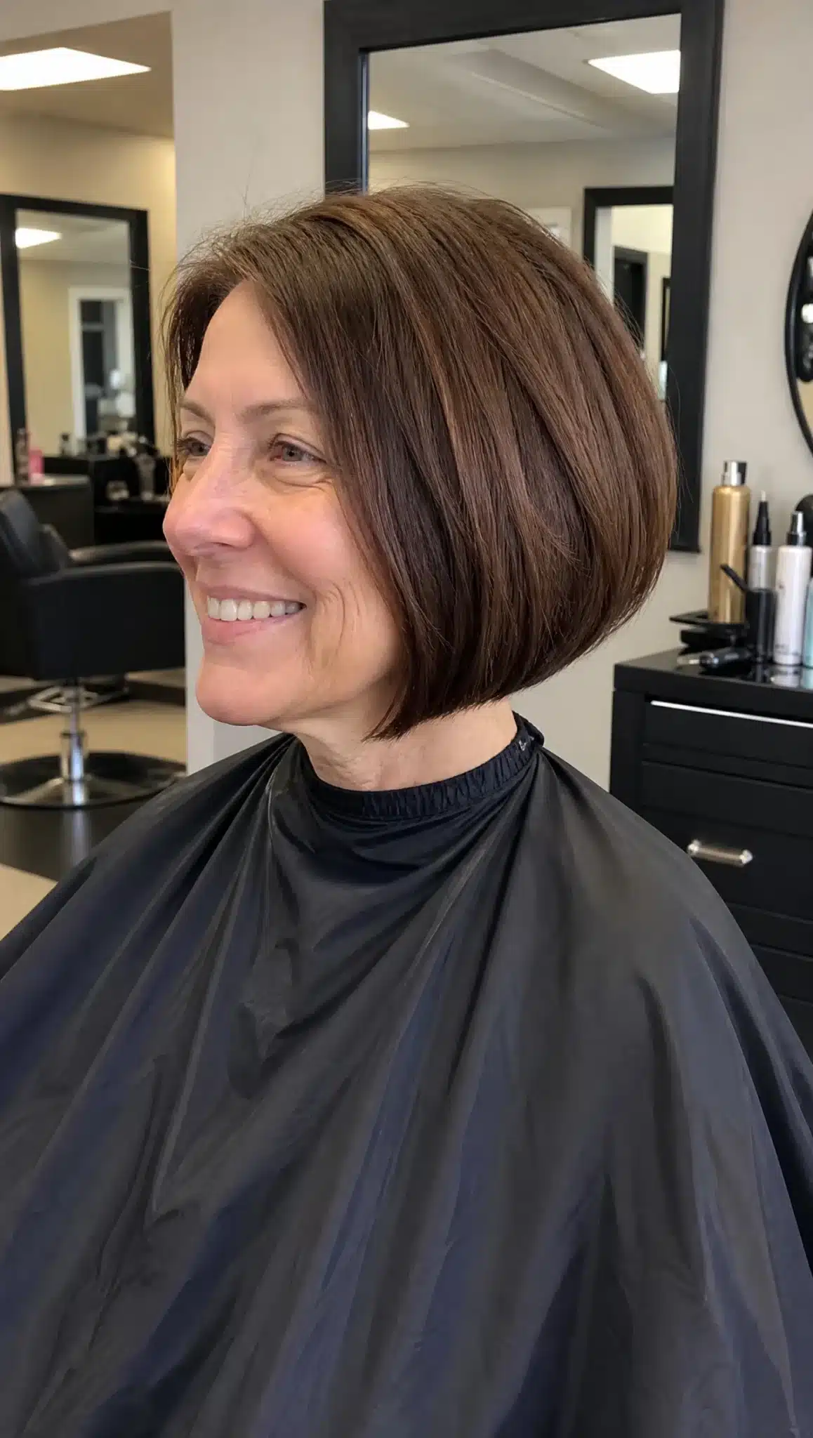 8. Chin-Length Angled Bob with Chestnut Brown (Angled Bob Hairstyles For Women Over 50) - Angled Bob Hairstyles For Women Over 50