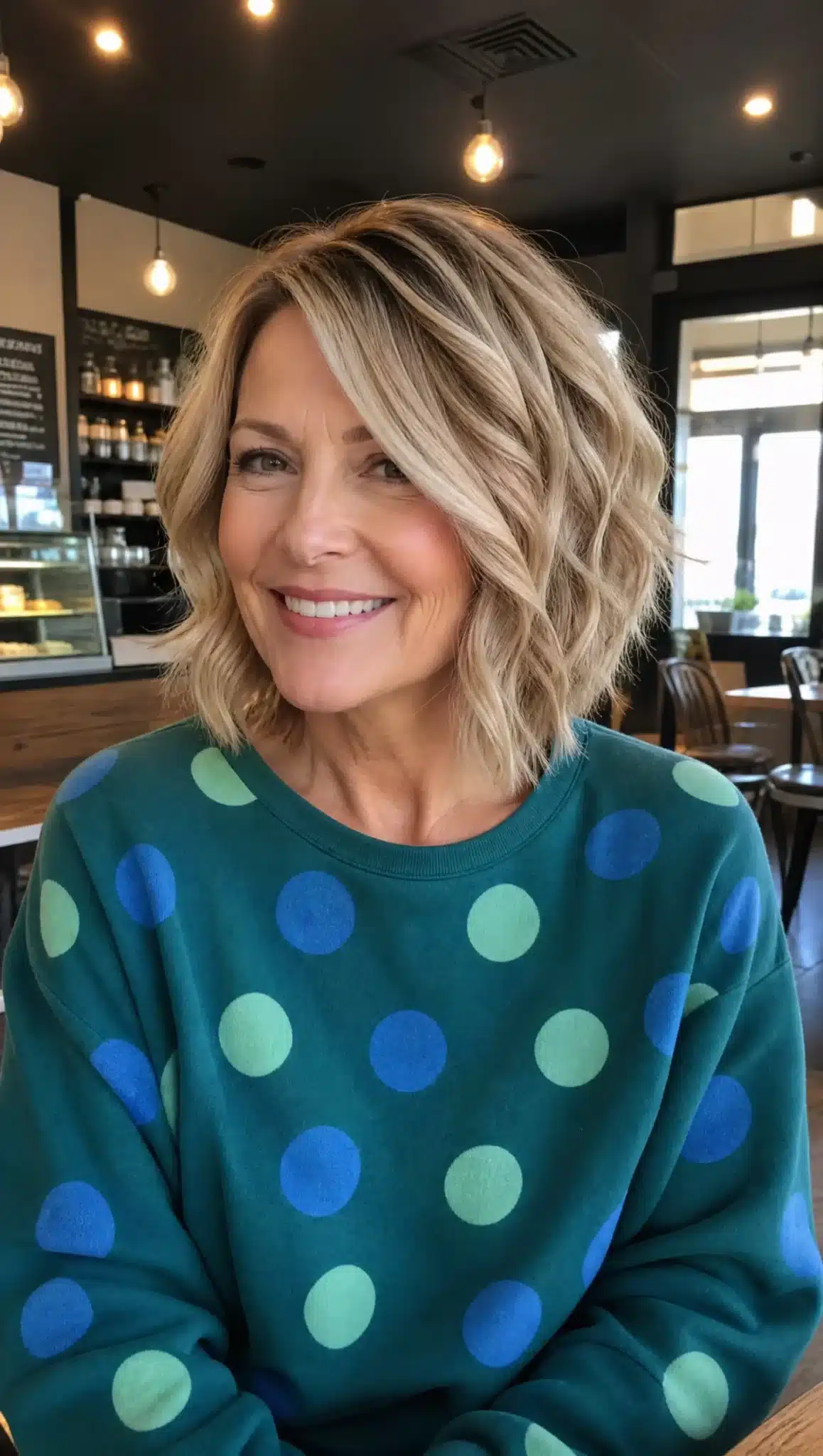 11. Wavy Angled Bob with Sandy Blonde (Angled Bob Hairstyles For Women Over 50) - Angled Bob Hairstyles For Women Over 50