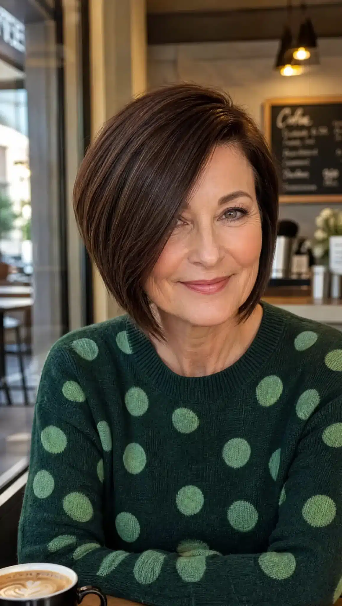 12. Side-Parted Angled Bob with Espresso Brown (Angled Bob Hairstyles For Women Over 50) - Angled Bob Hairstyles For Women Over 50