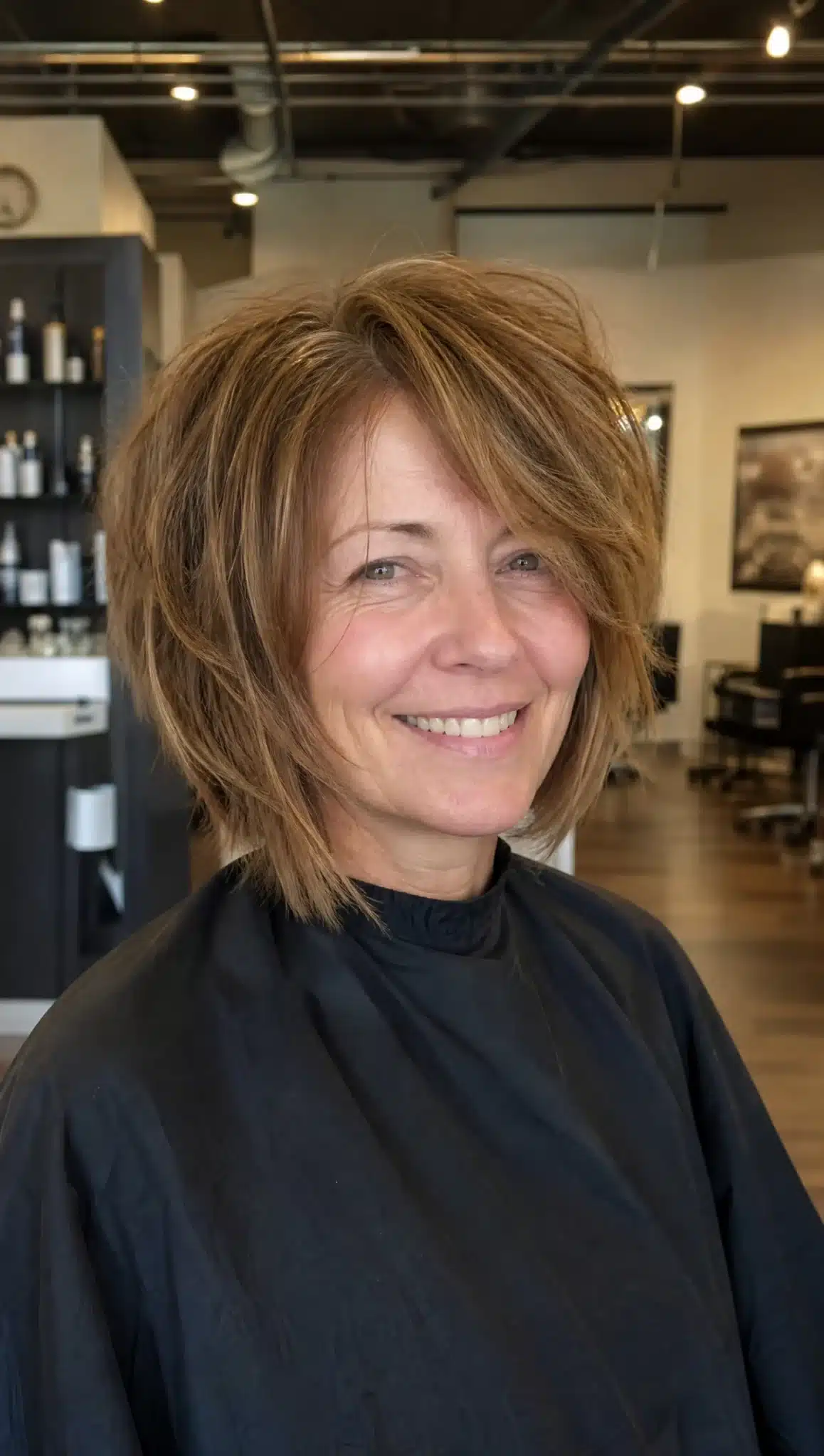 19. Tousled Angled Bob with Honey Brown (Angled Bob Hairstyles For Women Over 50) - Angled Bob Hairstyles For Women Over 50