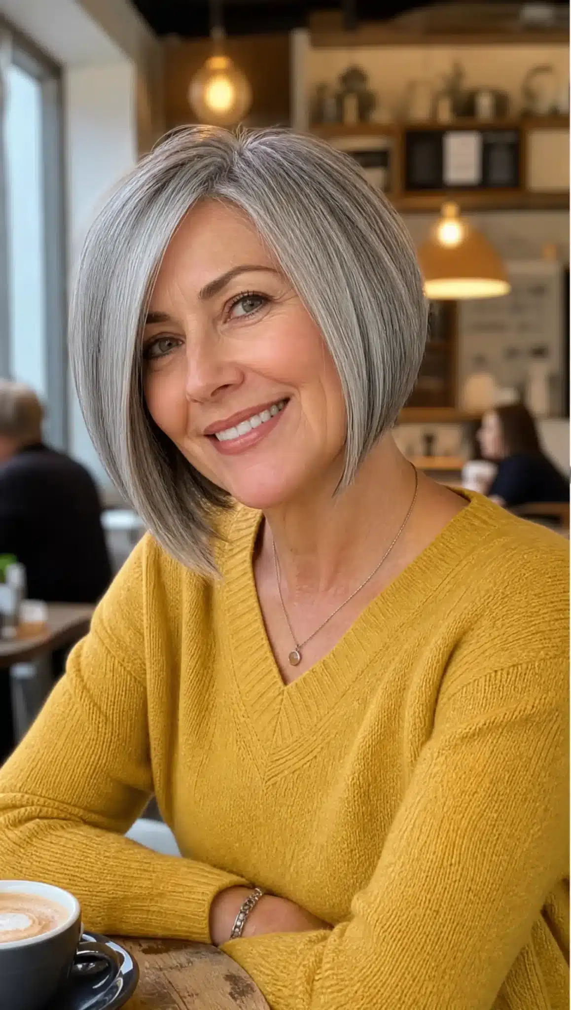 22. Straight Angled Bob with Natural Gray (Angled Bob Hairstyles For Women Over 50) - Angled Bob Hairstyles For Women Over 50