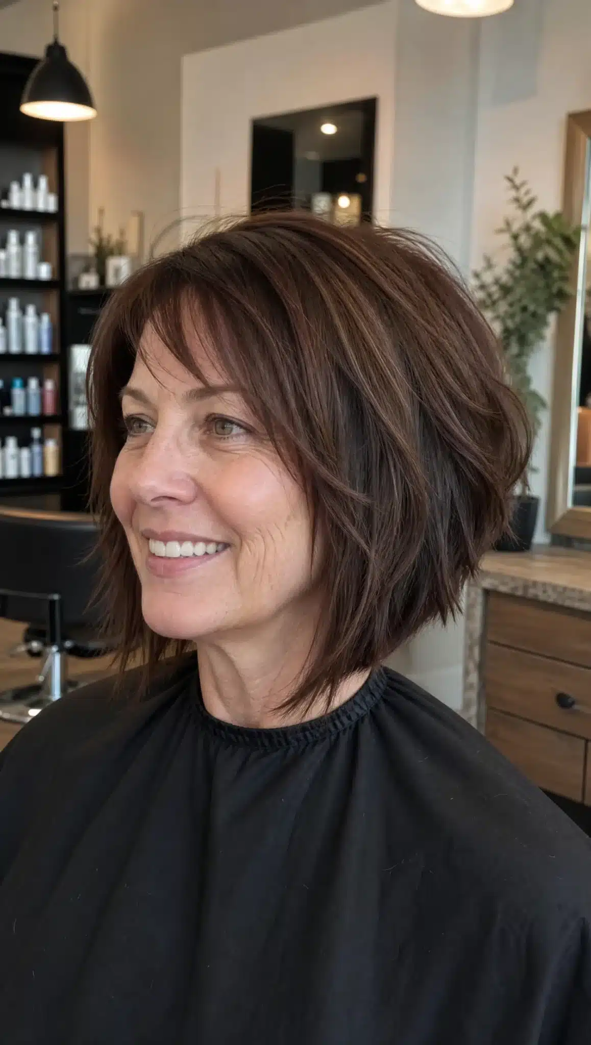 23. Shaggy Angled Bob with Dark Chestnut (Angled Bob Hairstyles For Women Over 50) - Angled Bob Hairstyles For Women Over 50
