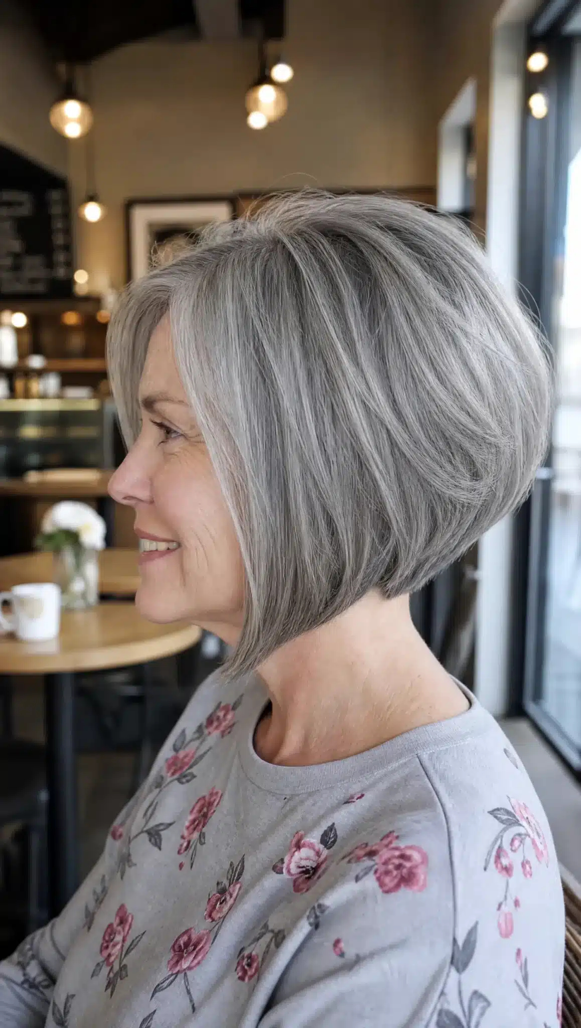 3. Stacked Angled Bob with Silver Gray (Angled Bob Hairstyles For Women Over 50) - Angled Bob Hairstyles For Women Over 50