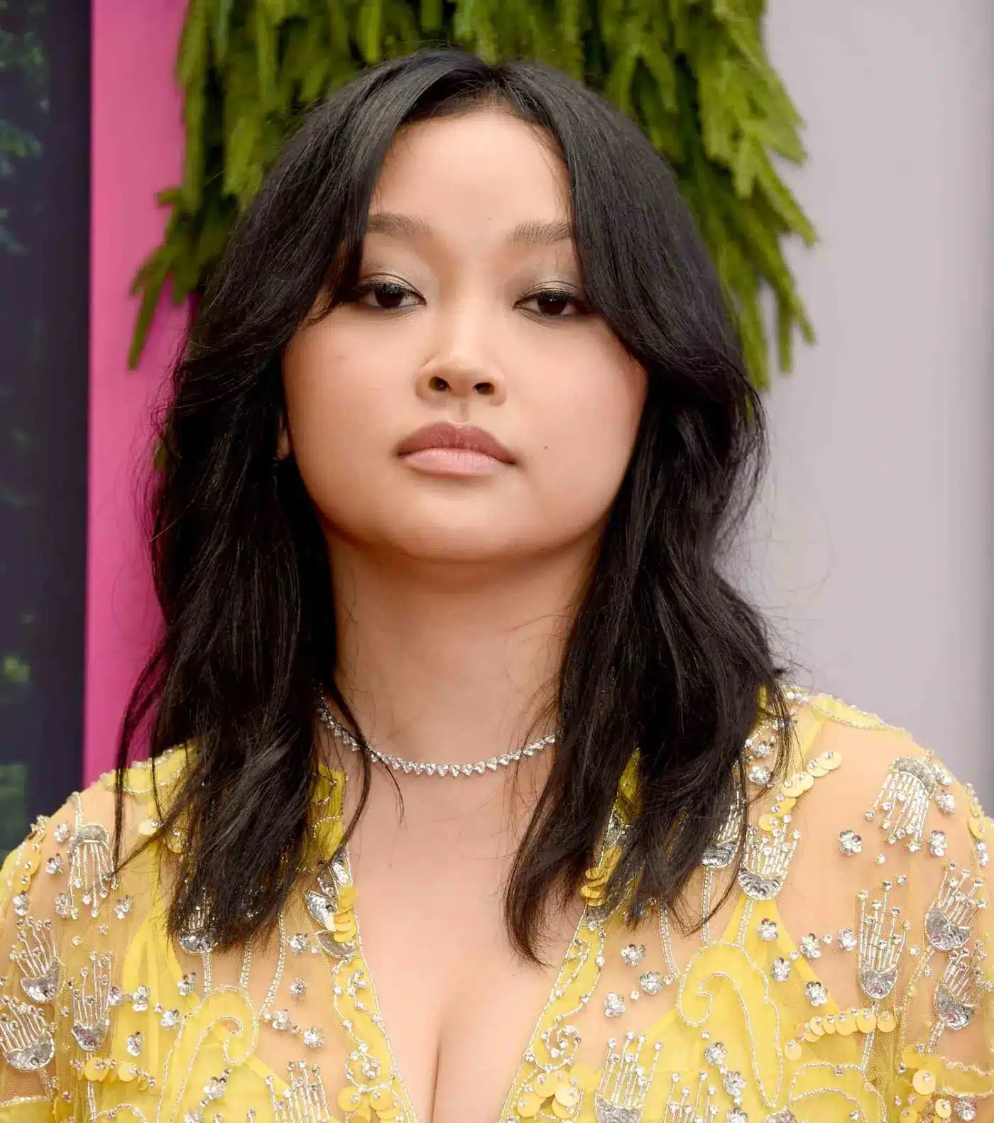 Lana Condor sporting curtain bangs as seen in 35+ Polished Low-Maintenance Medium-Length Haircuts