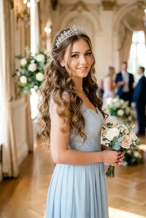 20 Beautiful Sweet 16 Hairstyles for an Unforgettable Night 1 Loose Curls with a Delicate Crown - 20 sweet 16 hairstyles