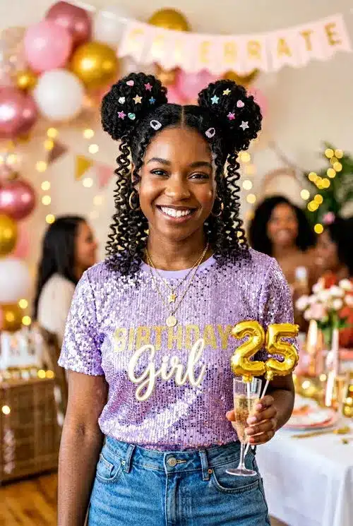 20 Beautiful Sweet 16 Hairstyles for an Unforgettable Night 19 Space Buns with Curled Ends - 20 sweet 16 hairstyles