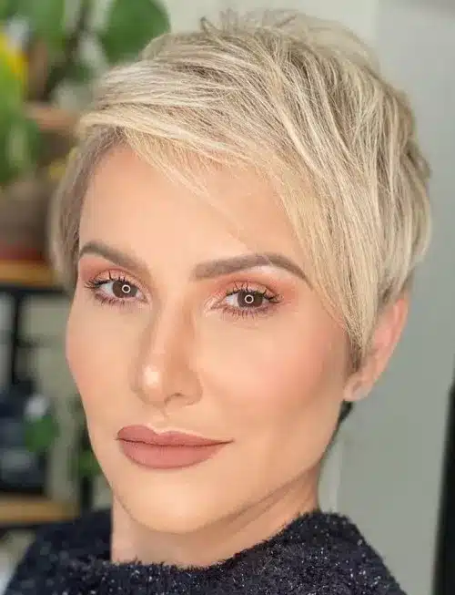 Pixie with long swept-across fringe