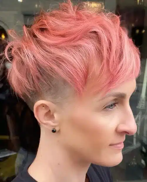 Peach pink pixie cut for fine hair