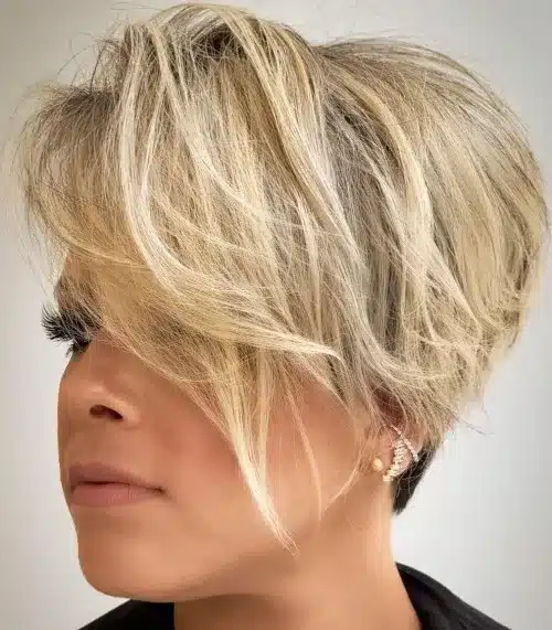Longish pearly blonde pixie