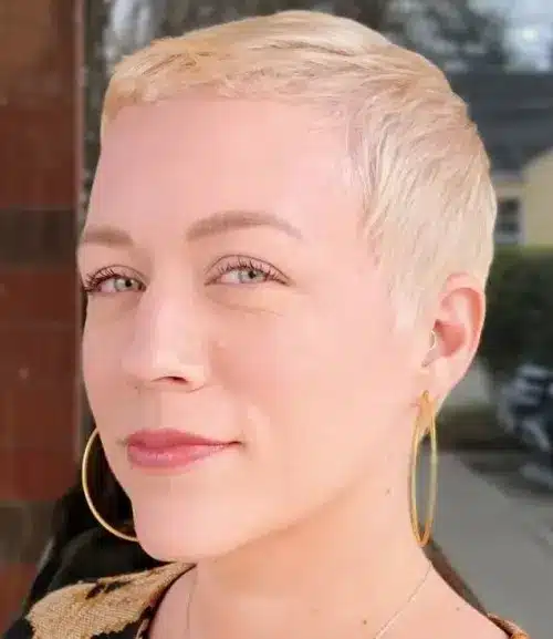 Berry blonde buzz cut