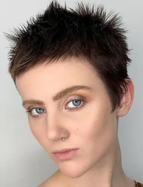 Sharp short pixie haircut