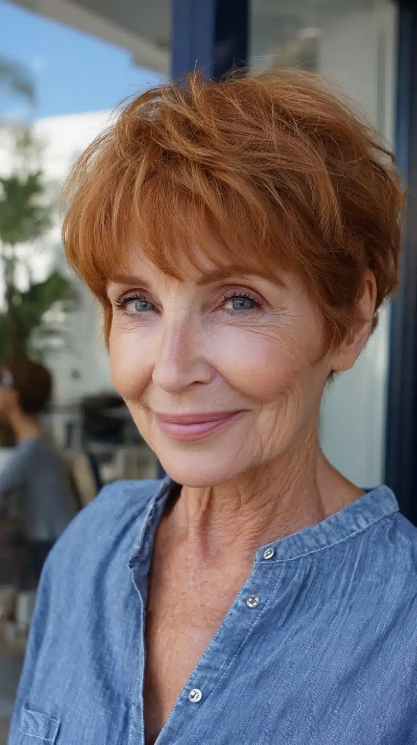 52 Perfect Pixie Haircuts for Women Over 70 to Pull Off 9 Warm Auburn Short Textured Pixie with Wispy Micro-Fringe