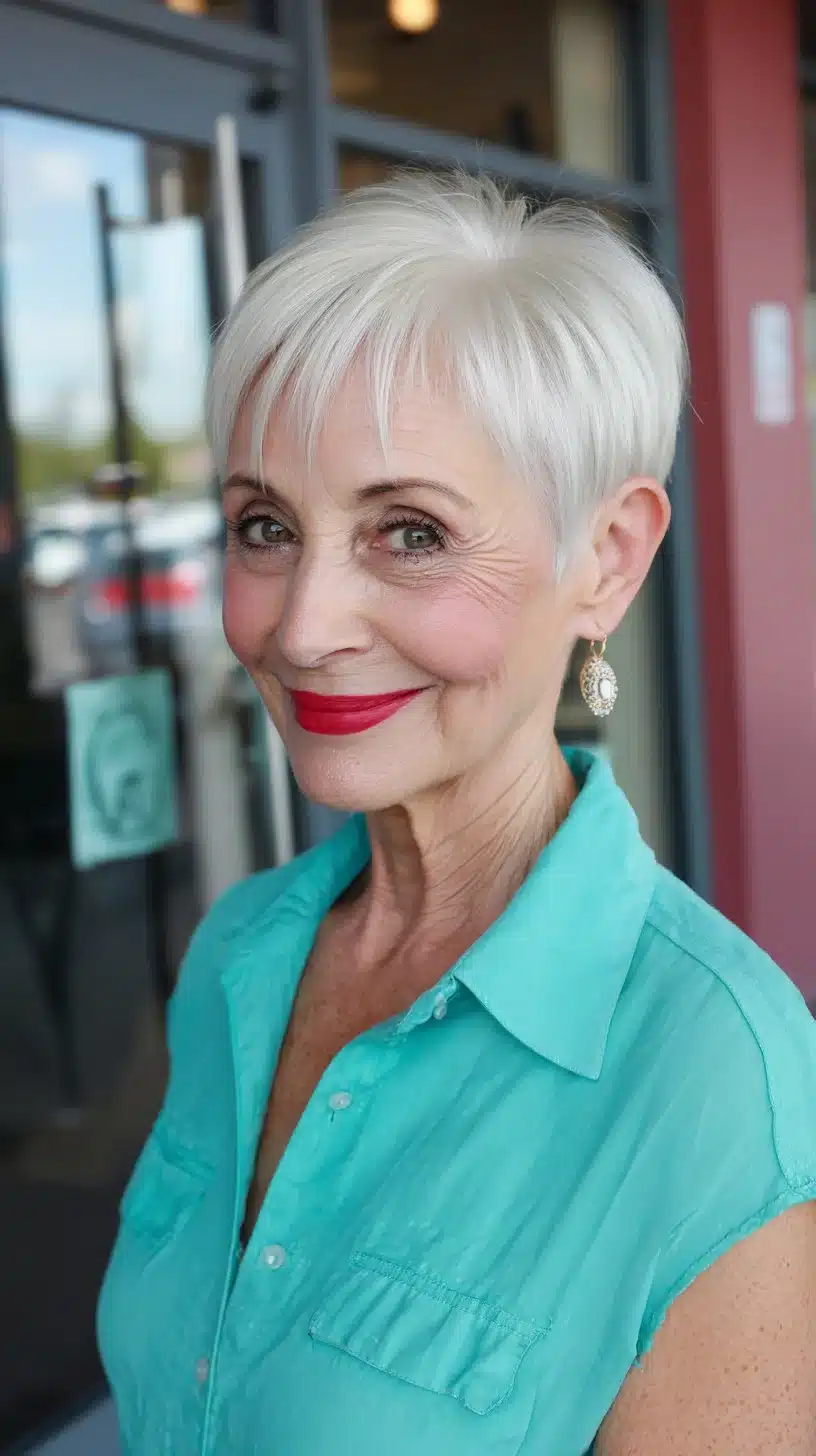 52 Perfect Pixie Haircuts for Women Over 70 to Pull Off 10 Platinum Micro-Pixie with Feathered Micro-Fringe