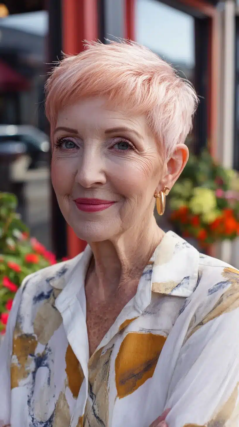 52 Perfect Pixie Haircuts for Women Over 70 to Pull Off 23 Soft Rose-Pearl Pixie with Feathered Micro-Top