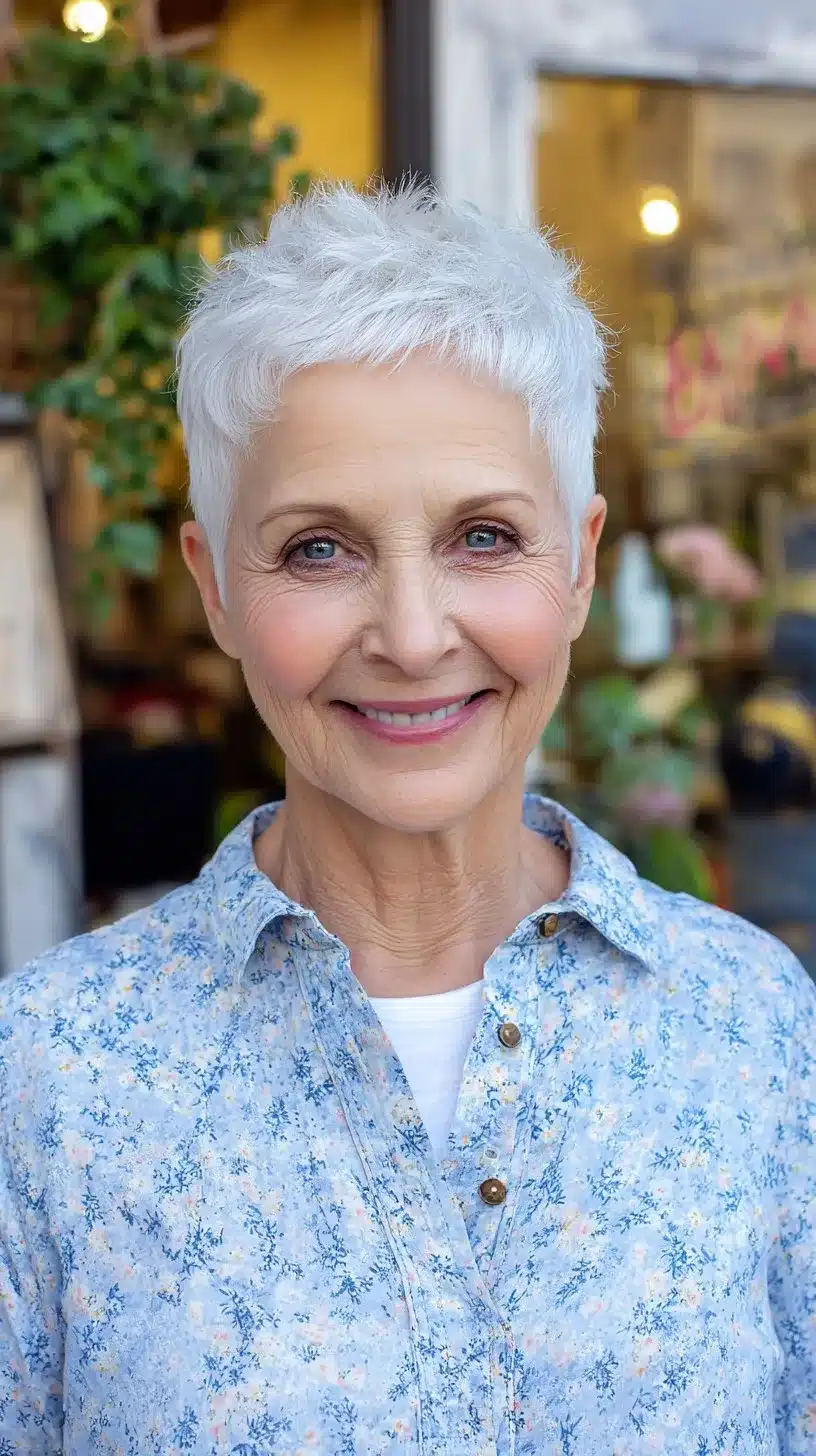 52 Perfect Pixie Haircuts for Women Over 70 to Pull Off 25 Crisp Silver Textured Pixie with Feathered Fringe