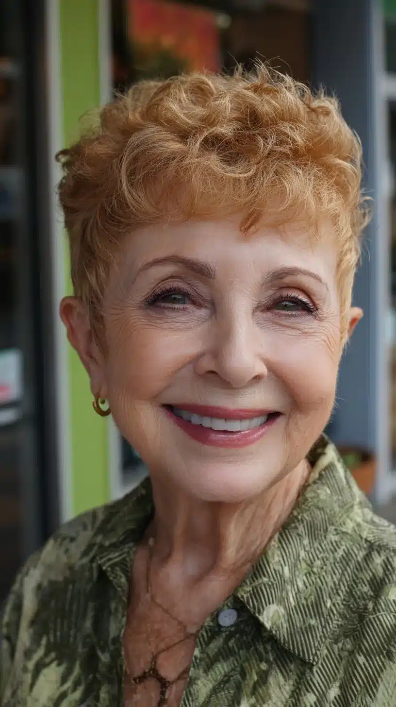52 Perfect Pixie Haircuts for Women Over 70 to Pull Off 2 Warm Copper Curly Pixie with Lifted Crown