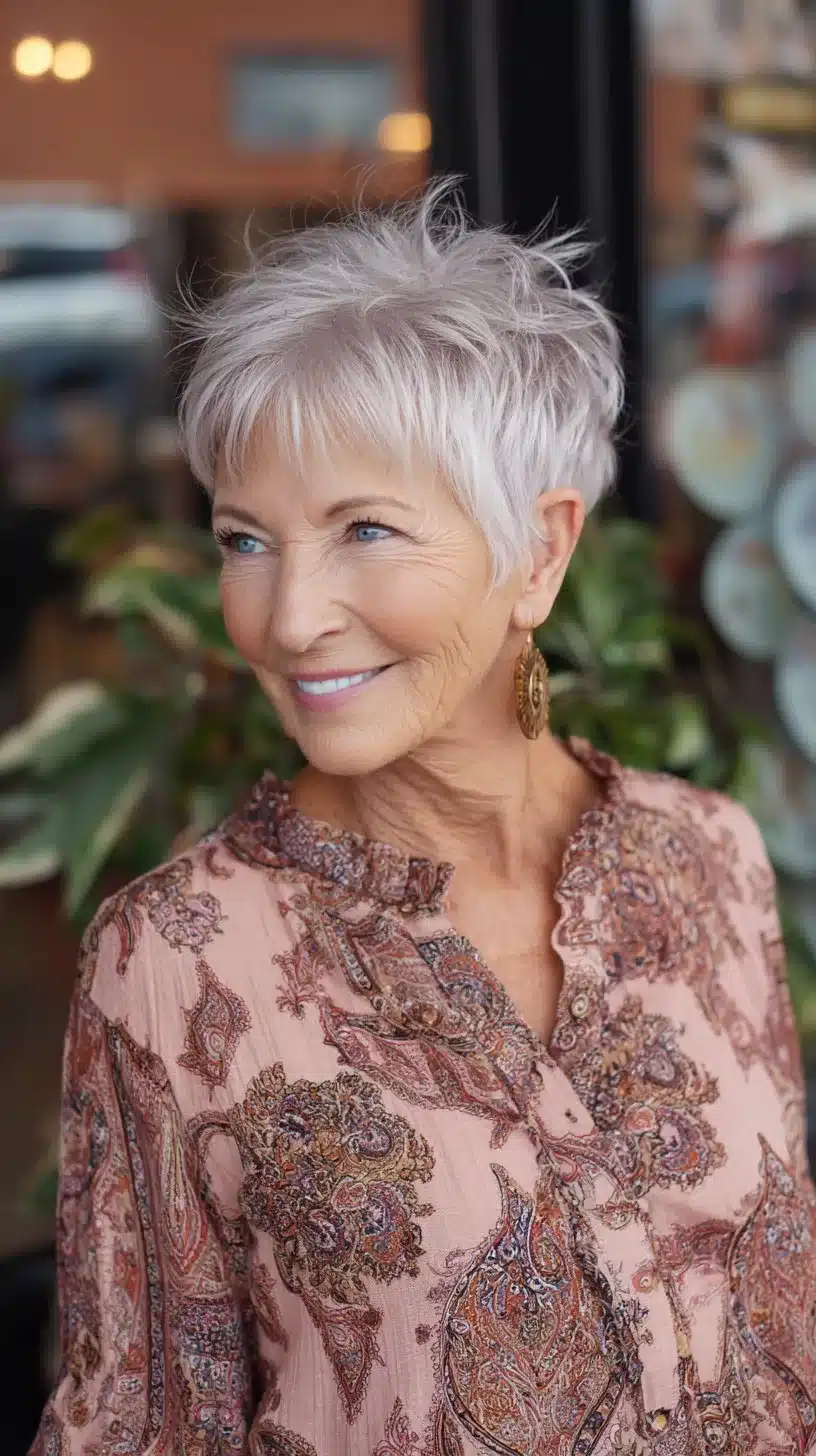 52 Perfect Pixie Haircuts for Women Over 70 to Pull Off 6 Polished Silver Textured Pixie with Wispy Fringe